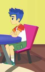 Size: 218x344 | Tagged: safe, screencap, flash sentry, better together, equestria girls, spring breakdown, clothes, converse, cropped, legs, male, shoes, shorts, sitting, socks