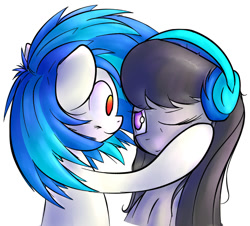 Size: 1029x930 | Tagged: safe, artist:michinix, dj pon-3, octavia melody, vinyl scratch, earth pony, pony, female, headphones, lesbian, one eye closed, scratchtavia, shipping, simple background, white background