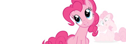 Size: 1300x450 | Tagged: safe, pinkie pie, earth pony, pony, official, silly face, simple background, solo, tongue out, white background