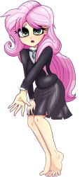 Size: 468x1000 | Tagged: safe, artist:nin10ja, fluttershy, equestria girls, fake it 'til you make it, barefoot, blushing, clothes, dress, feet, fluttergoth, looking at you, simple background, solo, transparent background