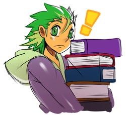 Size: 1280x1171 | Tagged: safe, artist:ss2sonic, spike, human, book, clothes, exclamation point, hoodie, humanized, light skin, solo