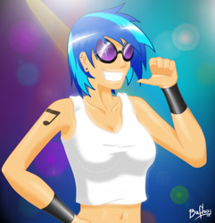 Size: 1536x1596 | Tagged: safe, artist:bafho, dj pon-3, vinyl scratch, human, belly button, clothes, humanized, midriff, piercing, solo, tanktop