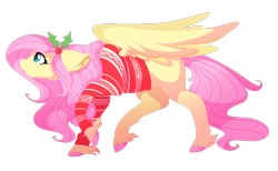 Size: 1236x762 | Tagged: safe, artist:uunicornicc, part of a set, fluttershy, pegasus, pony, bottomless, christmas, clothes, female, holiday, holly, mare, missing cutie mark, partial nudity, simple background, solo, sweater, sweatershy, transparent background, unshorn fetlocks, walking