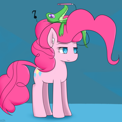 Size: 1280x1280 | Tagged: safe, artist:genericmlp, gummy, pinkie pie, alligator, earth pony, pony, earbuds, female, lidded eyes, mare, mp3 player, music notes, smiling