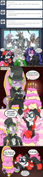 Size: 1587x6474 | Tagged: safe, artist:blackbewhite2k7, fluttershy, pinkie pie, rarity, spike, vex, dragon, earth pony, pegasus, pony, unicorn, ask, batman, batman arkham origins, cake, catwoman, clump, comic, crossover, flutterbitch, food, harley quinn, hiding, insanity, jervis tetch, mad hatter, mind control, poison ivy, scared, shakes, surprised, teasing, teenaged dragon, television, tumblr