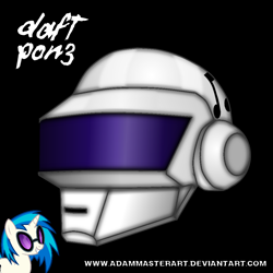 Size: 1000x1000 | Tagged: safe, artist:adammasterart, dj pon-3, vinyl scratch, pony, unicorn, daft punk, female, helmet, horn, mare, smiling, solo, sunglasses, teeth, text, vector