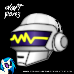 Size: 1000x1000 | Tagged: safe, artist:adammasterart, edit, dj pon-3, vinyl scratch, pony, unicorn, music to my ears, daft punk, female, helmet, horn, mare, smiling, solo, sunglasses, teeth, text, vector