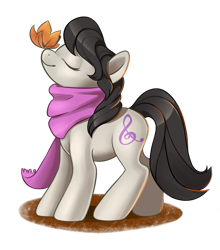 Size: 1024x1165 | Tagged: safe, artist:styxlady, octavia melody, earth pony, pony, backwards cutie mark, clothes, eyes closed, leaf, scarf, simple background, smiling, solo, transparent background