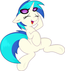 Size: 5000x5440 | Tagged: safe, artist:joey darkmeat, artist:spier17, dj pon-3, vinyl scratch, pony, unicorn, absurd resolution, eyes closed, female, hooves, horn, laughing, mare, open mouth, simple background, solo, sunglasses, teeth, transparent background, vector