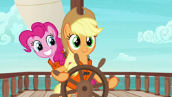 Size: 1280x720 | Tagged: safe, screencap, applejack, pinkie pie, earth pony, pony, ppov, lifejacket