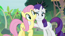 Size: 1920x1080 | Tagged: safe, screencap, fluttershy, rarity, pegasus, pony, unicorn, fake it 'til you make it, cheek squish, cute, duo, female, mare, side hug, squishy cheeks