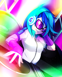 Size: 2426x3000 | Tagged: safe, artist:yuuabyss, dj pon-3, vinyl scratch, equestria girls, female, headphones, humanized, solo, sunglasses, turntable