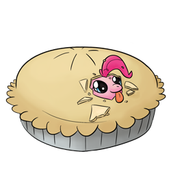 Size: 1280x1280 | Tagged: safe, artist:phat_guy, derpibooru exclusive, pinkie pie, earth pony, pony, :p, crumbs, cute, diapinkes, female, food, literal, mare, pie, pinkie being pinkie, plate, ponies in food, pun, silly, simple background, smiling, solo, tongue out, transparent background, visual pun