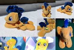 Size: 3176x2160 | Tagged: safe, artist:plushbyanto, flash sentry, pegasus, pony, equestria girls, equestria girls (movie), twilight's kingdom, armor, beanie (plushie), chibi, eyes closed, folded wings, front view, helmet, irl, lying down, male, minky, no mouth, no nostrils, no pupils, photo, plushie, profile, prone, smiling, solo, sploot, stallion, toy, wings