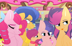 Size: 1280x823 | Tagged: safe, artist:leaderofthelostclan, derpibooru import, flash sentry, pinkie pie, oc, oc:cloudy skye, oc:marlo apple, oc:sour belle, earth pony, pegasus, pony, colt, family, female, filly, male, next generation, offspring, parent:flash sentry, parent:pinkie pie, parents:pinkiesentry, pinkiesentry, shipping, straight, tongue out