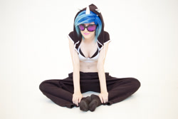 Size: 1200x801 | Tagged: safe, artist:pyrotempertantrum, dj pon-3, vinyl scratch, human, clothes, cosplay, feet, hoodie, irl, irl human, photo