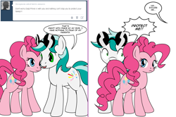 Size: 1204x800 | Tagged: safe, artist:dekomaru, pinkie pie, oc, oc:dazzle, earth pony, pony, ask, comic, male, stallion, tumblr, tumblr:ask twixie