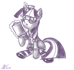 Size: 2241x2137 | Tagged: safe, artist:leadhooves, derpibooru import, twilight sparkle, clothes, glasses, monochrome, nurse, socks, solo, striped socks