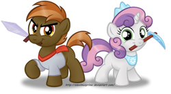 Size: 1280x707 | Tagged: safe, artist:aleximusprime, button mash, sweetie belle, don't mine at night, minecraft, simple background, transparent background