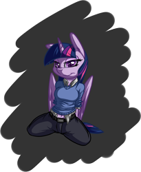 Size: 1020x1243 | Tagged: safe, artist:duop-qoub, derpibooru import, twilight sparkle, twilight sparkle (alicorn), alicorn, anthro, clothes, midriff, solo, sweater