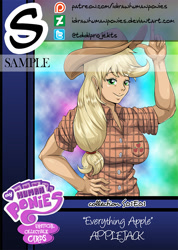 Size: 571x800 | Tagged: safe, artist:muramasa, applejack, human, clothes, humanized, shirt, solo