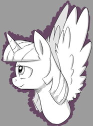 Size: 699x942 | Tagged: safe, artist:notenoughapples, derpibooru import, twilight sparkle, twilight sparkle (alicorn), alicorn, pony, bust, female, mare, monochrome, portrait, solo, spread wings