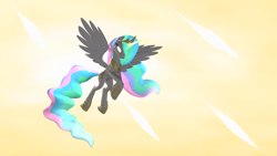 Size: 1920x1080 | Tagged: safe, artist:d0ntst0pme, princess celestia, alicorn, pony, 3d, angry, female, flying, glowing eyes, glowing horn, glowing mane, glowing tail, gmod, hoof shoes, horn, magic missile, mare, not sfm, solo