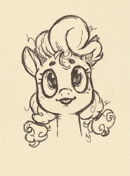 Size: 609x823 | Tagged: safe, artist:skrapbox, pinkie pie, earth pony, pony, :p, alternate hairstyle, bust, cute, diapinkes, eyebrows, female, looking at you, mare, monochrome, pigtails, portrait, simple background, sketch, solo, tongue out, traditional art, white background