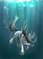 Size: 933x1253 | Tagged: safe, artist:xan714, octavia melody, earth pony, pony, black mane, female, gray coat, mare, solo, underwater