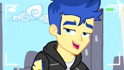 Size: 1280x720 | Tagged: safe, screencap, flash sentry, best trends forever, better together, equestria girls, clothes, cute, diasentres, handsome, hoodie, male, smiling