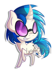 Size: 1350x1774 | Tagged: safe, artist:drawntildawn, dj pon-3, vinyl scratch, pony, unicorn, chibi, curved horn, glasses, grin, simple background, smiling, solo, transparent background, watermark