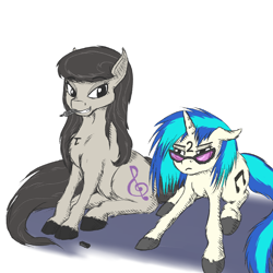 Size: 1000x1000 | Tagged: safe, artist:m_d_quill, dj pon-3, octavia melody, vinyl scratch, earth pony, pony, amused, cute, grumpy, marker, mouth hold, octavia is amused, sitting