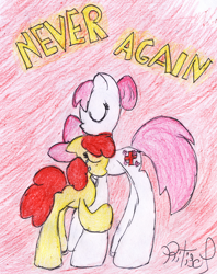 Size: 1534x1932 | Tagged: artist needed, safe, apple bloom, nurse redheart, crying, hug