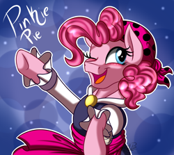 Size: 2800x2500 | Tagged: safe, artist:jack-pie, pinkie pie, earth pony, pony, blushing, clothes, cute, diapinkes, female, mare, one eye closed, pirate, pirate pinkie pie, solo, underhoof, wink