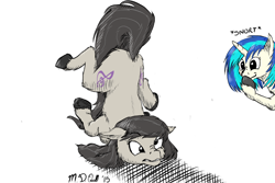 Size: 1024x683 | Tagged: safe, artist:m_d_quill, dj pon-3, octavia melody, vinyl scratch, earth pony, pony, derp