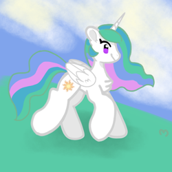 Size: 1080x1080 | Tagged: safe, artist:bbluna, princess celestia, alicorn, pony, female, horn, mare, multicolored mane, solo, white coat