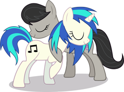 Size: 2194x1631 | Tagged: safe, artist:shutterflyeqd, dj pon-3, octavia melody, vinyl scratch, earth pony, pony, unicorn, cutie mark, eyes closed, female, hooves, horn, hug, mare, raised hoof, simple background, smiling, transparent background, vector