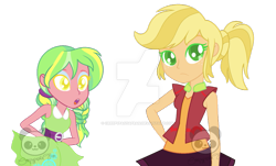 Size: 1023x619 | Tagged: safe, artist:creepypastafran, applejack, lemon zest, equestria girls, alternate universe, simple background, transparent background