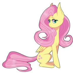 Size: 2000x2000 | Tagged: safe, artist:geisharozu, fluttershy, pegasus, pony, cutie mark, female, looking at you, mare, simple background, sitting, solo, transparent background