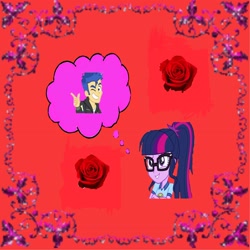 Size: 3464x3464 | Tagged: safe, edit, flash sentry, sci-twi, twilight sparkle, best trends forever, better together, equestria girls, legend of everfree, female, flashlight, male, sciflash, shipping, straight