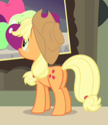 Size: 219x254 | Tagged: safe, screencap, applejack, earth pony, pony, power ponies (episode), cropped, female, freckles, mare, plot, solo