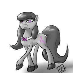 Size: 1000x1000 | Tagged: safe, artist:m_d_quill, octavia melody, earth pony, pony, backwards cutie mark, black mane, female, gray coat, mare, solo