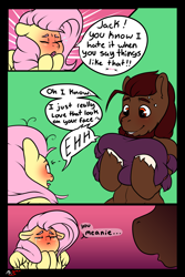 Size: 2000x3000 | Tagged: safe, artist:mr.smile, fluttershy, oc, oc:boulder, pegasus, pony, blushing, bouldshy, canon x oc, comic, dialogue, explicit source, female, male, speech bubble, stallion, straight