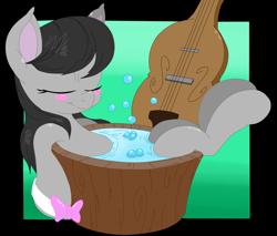 Size: 3104x2644 | Tagged: safe, artist:krazykari, artist:purple-yoshi-draws, octavia melody, earth pony, pony, bath, blush sticker, blushing, bubble, cello, colored, cute, eyes closed, musical instrument, relaxing, solo, tavibetes