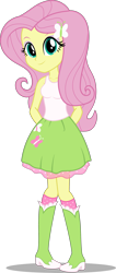 Size: 1272x3000 | Tagged: safe, artist:cyberapple456, fluttershy, butterfly, human, equestria girls, arm behind back, boots, clothes, female, high heel boots, looking at you, realistic anatomy, shirt, shoes, shy, simple background, skirt, socks, solo, transparent background, vector