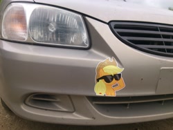 Size: 2560x1920 | Tagged: safe, applejack, pony, car, hyundai, hyundai accent, irl, merchandise, photo, russia, sticker