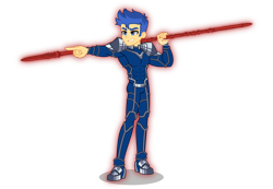 Size: 4000x2766 | Tagged: safe, artist:orin331, flash sentry, equestria girls, absurd resolution, crossover, cu chulainn, fate/grand order, fate/stay night, gae bolg, pointing, smiling