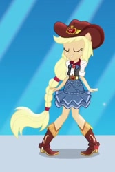 Size: 380x568 | Tagged: safe, screencap, applejack, dance magic, equestria girls, spoiler:eqg specials, boots, clothes, cropped, dancing, eyes closed, high heel boots, ponied up, shoes, skirt, solo