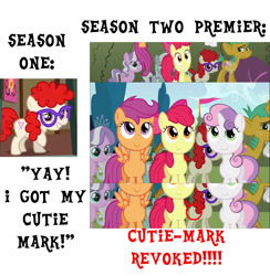 Size: 1025x1050 | Tagged: safe, edit, edited screencap, screencap, apple bloom, diamond tiara, scootaloo, silver spoon, snails, snips, sweetie belle, twist, pony, unicorn, call of the cutie, the return of harmony, animation error, circled, colt, cropped, cutie mark, cutie mark crusaders, female, filly, foal, male, meta, missing cutie mark