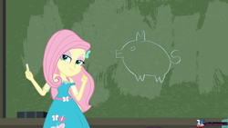 Size: 1280x720 | Tagged: safe, artist:wolf, fluttershy, pig, a little birdie told me, better together, equestria girls, chalkboard, chalkboard meme, el chavo del 8, geode of fauna, magical geodes, meme